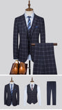Xituodai (Blazers+Pants+Vest) Sets Spring Autumn New Fashion Lapel Suits  Men's Casual Business Plaid 3 Piece Suit Jacket Coat Trousers
