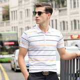 Xituodai Top Grade New Summer Brand Mens Striped Turn Down Collar Polo Shirts With Short Sleeve Casual Tops Fashions Men's Clothing