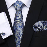 Xituodai Newest design Silk Festive Present Tie Handkerchief Cufflink Set Necktie Man's Plaid Yellow Shirt Accessories