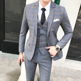 Xituodai Men Dress Blazers Pants Vest 3 Piece Set / Male Wedding New Autumn Business Formal Plaid Suit Luxury Slim Fit Coat Trousers