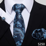 Xituodai Jacquard Newest Silk Festive Present Solid Black Tie Handkerchief Cufflink Set Necktie Men Gravatas Shirt Accessories Wedding