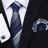 Xituodai Newest design Silk Festive Present Tie Handkerchief Cufflink Set Necktie Man's Plaid Yellow Shirt Accessories