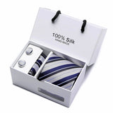 Xituodai Fashion Silk Jacquard Necktie White Geometric Tie Hanky Cufflink Set Ties For Men Gravatas Business Wedding Party Wholesale