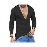 Xituodai US Stock Fashion Men Casual Slim Fit Long Sleeve Deep V-neck Sexy Shirt T-shirts