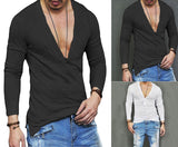 Xituodai US Stock Fashion Men Casual Slim Fit Long Sleeve Deep V-neck Sexy Shirt T-shirts