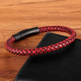 New Classic Style Men Leather Bracelet Simple Black Stainless Steel Button Neutral Accessories Hand-woven Jewelry Gifts