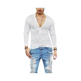 Xituodai US Stock Fashion Men Casual Slim Fit Long Sleeve Deep V-neck Sexy Shirt T-shirts