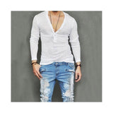 Xituodai US Stock Fashion Men Casual Slim Fit Long Sleeve Deep V-neck Sexy Shirt T-shirts