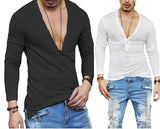 Xituodai US Stock Fashion Men Casual Slim Fit Long Sleeve Deep V-neck Sexy Shirt T-shirts