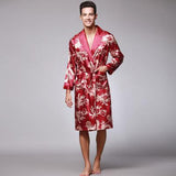 Xituodai New Long Sleeve Robe Satin Sleepwear Print Dragon Phoenix Kimono Bathrobe Gown Men's Casual Home Clothes Loose Pajamas L-XXL