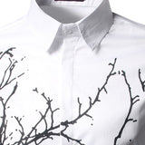 Xituodai Luxury Shirt Men Brand Branches Ink Printing Mens Dress Shirts Casual Slim Fit White Black Chemise Homme Cotton Shirts Men