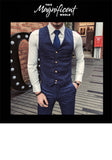 Xituodai （Jacket + Vest + Pants ) Fashion Boutique Plaid Mens Business Casual Suits 3Pces Groom Wedding Dress Plaid Male Slim Formal Suits