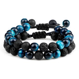 8mm Men Bracelets Black Lava Beads Bracelet Tiger Eye Adjustable Braided Rope Bangles Couple Distance Women Yoga Healing Jewelry