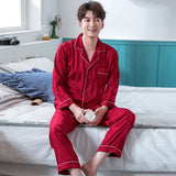 Xituodai Summer Mens Satin Pyjamas Set Home Clothes 2PCS Pojama Long Sleeve Men's Sleepwear PJ With Button Thin Solid Loungewear Pajamas