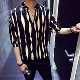 Xituodai 2022 New Arrival Sale Men Shirt Top Fashion Cotton Mens Asual Shirts Striped Brand Clothing Summer Male Loose Stripe V-neck