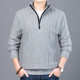 Xituodai Men's Sweater Casual Half Zip Pullover Warm Slim Stand Collar Knitted Pullovers New Winter Male Solid Color Long Sleeve Tops
