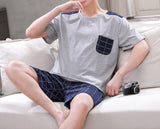 Xituodai Summer Men Pyjamas Short Cotton Cartoon Pajamas Set Casual Striped Sleepwear Pyjamas Nightwear Pijamas  Size 3XL Home Clothiing