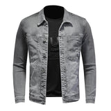 Xituodai Fashion Denim Jacket Men Cotton Turn Down Collar Casual Mens Denim Coat Slim Fit Motocycle Jean Outerwear Single Breasted Jacket