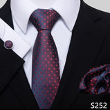 Xituodai High Quality Slik Tie Handkerchief Cufflink Set Necktie Pocket Squares Men Plaid Blue Christmas Party Wedding Cravat