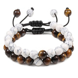 Black Lava Stone Crown Charm Tiger Eye Beads Bracelet For Men Women Braided Bracelets Handmade Adjustable Jewelry Pulseira