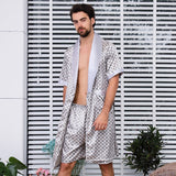 Xituodai Sexy Sleepwear Men Pijamas Short-sleeved Sleep Wear Men Pajamas Sets Silk Bathrobe Shorts Robe Sets Sleep Tops Mens Lounge Wear