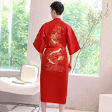 Xituodai Men Embroidery Dragon Robe Traditional Kimono Bathrobe Gown Male Sleepwear Loose Nightwear Intimate Lingerie