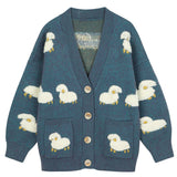 Xituodai Vintage Lamb Knit Cardigan Jacket Streetwear Harajuku Casual Loose Sheep Full Print Knitted Cardigan Sweater Winter Coat
