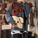 Xituodai Harajuku Cartoon Bear Vintage Sweater Men Winter Warm Thick Knitted Pullovers 2022 Couples Sweater Hip Hop Clothing Men