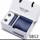 Xituodai Gift box Office  Men Classic Party Wedding striped 7.5cm Silk Wedding  Floral Tie Necktie Handkerchief Set