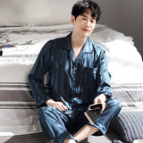 Xituodai Men Nightwear Long Sleeve Satin Mens Pajamas Sleep Wear Sleepwear Home Printed Clothing Sleep Tops Long Pants Silk Pajama Set