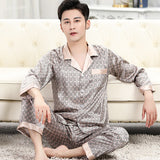 Xituodai Men Nightwear Long Sleeve Satin Mens Pajamas Sleep Wear Sleepwear Home Printed Clothing Sleep Tops Long Pants Silk Pajama Set