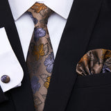 Xituodai Newest design Silk Festive Present Tie Handkerchief Cufflink Set Necktie Man's Plaid Yellow Shirt Accessories