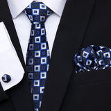 Xituodai Newest design Silk Festive Present Tie Handkerchief Cufflink Set Necktie Man's Plaid Yellow Shirt Accessories