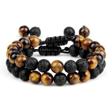 8mm Men Bracelets Black Lava Beads Bracelet Tiger Eye Adjustable Braided Rope Bangles Couple Distance Women Yoga Healing Jewelry