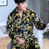 Xituodai Warm Sleepwear Plus Size 3XL Winter Thick Nightgown Chinese Men Casual Flannel Dragon Crane Robe Casual Loose Kimono Bathrobe