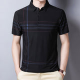 Xituodai Fashion Slim Men Polo Shirt Black Short Sleeve Summer Thin Shirt Streetwear Striped Male Polo Shirt for Korean Clothing