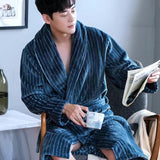 Xituodai Warm Sleepwear Plus Size 3XL Winter Thick Nightgown Chinese Men Casual Flannel Dragon Crane Robe Casual Loose Kimono Bathrobe