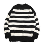 Xituodai Black Stripe Sweaters Destroyed Ripped Sweater Women Pullover Hole Knit Jumpers Oversized Sweatshirt Harajuku Long Sleeve Tops