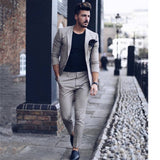 Xituodai trendy mens fashion mens summer outfits dope outfits mens street style mens spring fashion aesthetic outfits Mens Suits (Jacket+Pants) Latest Designs Beige Groom Tuxedos elbow patches 2 Pieces Wedding Prom Dinner Italian Man Suit Blazer