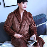 Xituodai Warm Sleepwear Plus Size 3XL Winter Thick Nightgown Chinese Men Casual Flannel Dragon Crane Robe Casual Loose Kimono Bathrobe