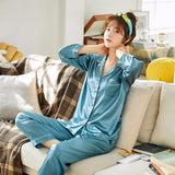 Xituodai Oversize 3XL Couples Satin Pajamas Set 2pcs Shirt&Pant Home Clothes Lovers Sleepwear Intimate Lingerie Men&Women Pyjamas Suit