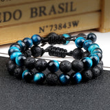 8mm Men Bracelets Black Lava Beads Bracelet Tiger Eye Adjustable Braided Rope Bangles Couple Distance Women Yoga Healing Jewelry