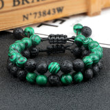 8mm Men Bracelets Black Lava Beads Bracelet Tiger Eye Adjustable Braided Rope Bangles Couple Distance Women Yoga Healing Jewelry