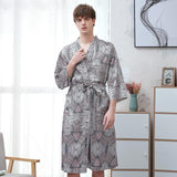 Xituodai Men Satin Robe Lovers Sleepwear Nightgown Print Kimono Bathrobe Gown Home Clothing Casual Homewear Nightwear Big Size 3XL