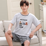 Xituodai Summer Men Pyjamas Short Cotton Cartoon Pajamas Set Casual Striped Sleepwear Pyjamas Nightwear Pijamas  Size 3XL Home Clothiing