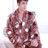 Xituodai Warm Sleepwear Plus Size 3XL Winter Thick Nightgown Chinese Men Casual Flannel Dragon Crane Robe Casual Loose Kimono Bathrobe