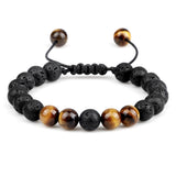 8mm Men Bracelets Black Lava Beads Bracelet Tiger Eye Adjustable Braided Rope Bangles Couple Distance Women Yoga Healing Jewelry