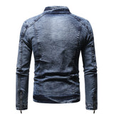 Xituodai Denim Jacket Men Moto Biker Jean Jacket Autumn Winter Fashion Solid Plus Velvet Stand Collar Mens Denim Jacket Casual Coat Men
