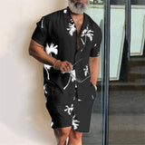 Xituodai trendy mens fashion mens summer outfits  dope outfits  Men Hawaiian Sets Beach Style Coconut Tree Printing Two Pieces Summer Suit Men Turn-down Collar Button Shirt & Pocket Shorts Set