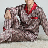 Xituodai Mens Satin Silk Pajama Sets Sleepwear Casual Nightgown Loose Loungewear Pajamas Pijamas Autumn New Print Nightwear Homewear